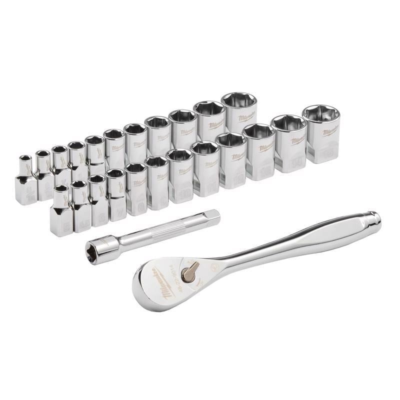 Milwaukee 1/4 in. drive Metric and SAE Ratchet and Socket Set 90 teeth