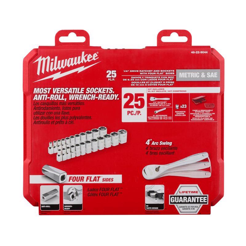 Milwaukee 1/4 in. drive Metric and SAE Ratchet and Socket Set 90 teeth