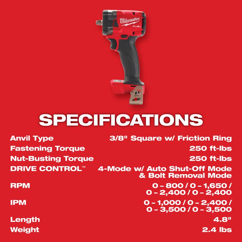 Milwaukee M18 FUEL 3/8 in. Cordless Brushless Compact Impact Wrench Kit (Battery & Charger)