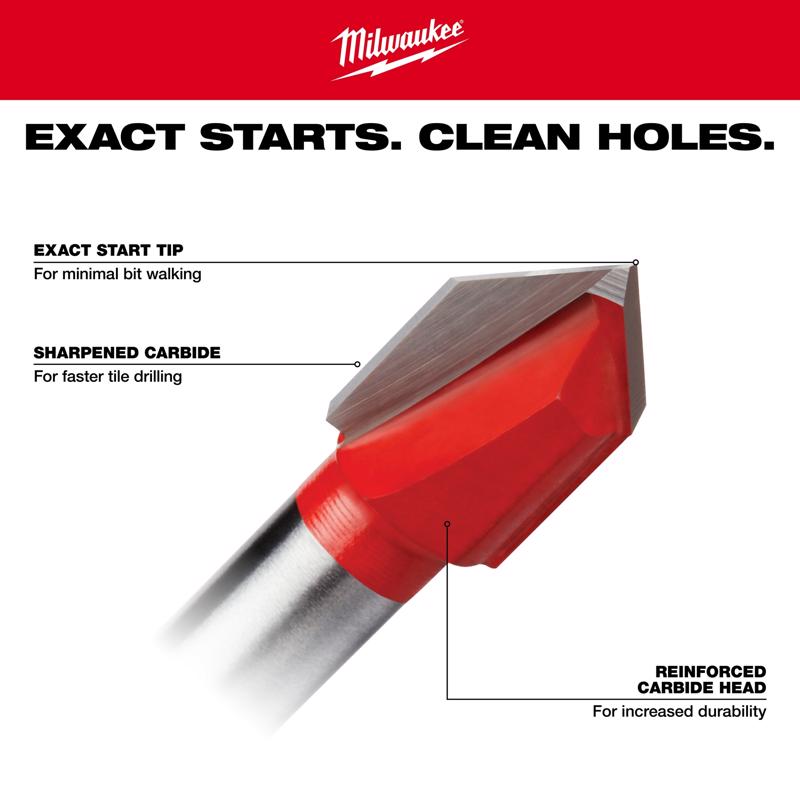 Milwaukee 1/8 in. X 2 in. L Carbide Tipped Glass/Tile Drill Bit Round Shank 1 pc