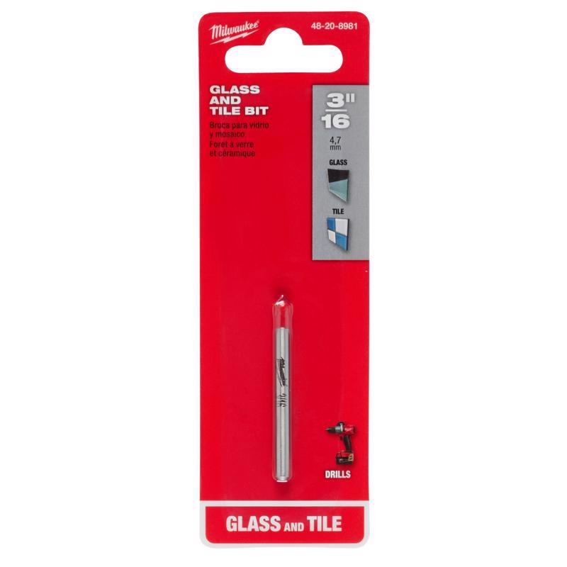 Milwaukee 3/16 in. X 2 in. L Carbide Tipped Glass/Tile Drill Bit Round Shank 1 pc