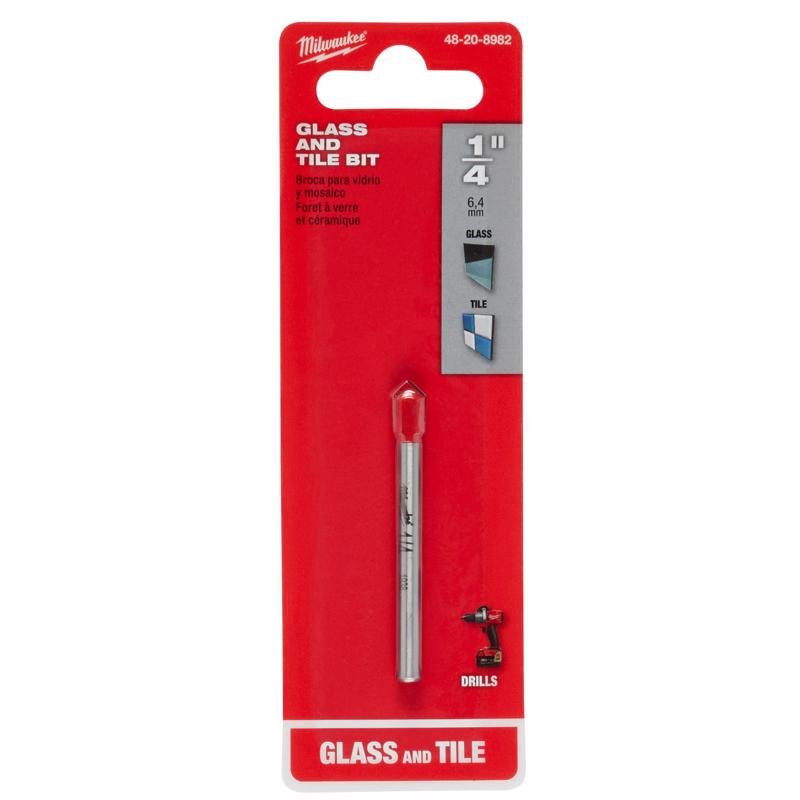 Milwaukee 1/4 in. X 2.25 in. L Carbide Tipped Glass/Tile Drill Bit Round Shank 1 pc