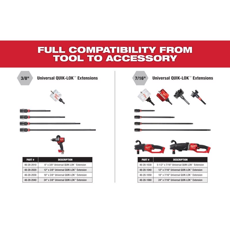 Milwaukee Quik-Lok 3/8 in. X 6 in. L Metal Extension Drill Bit 1 pk