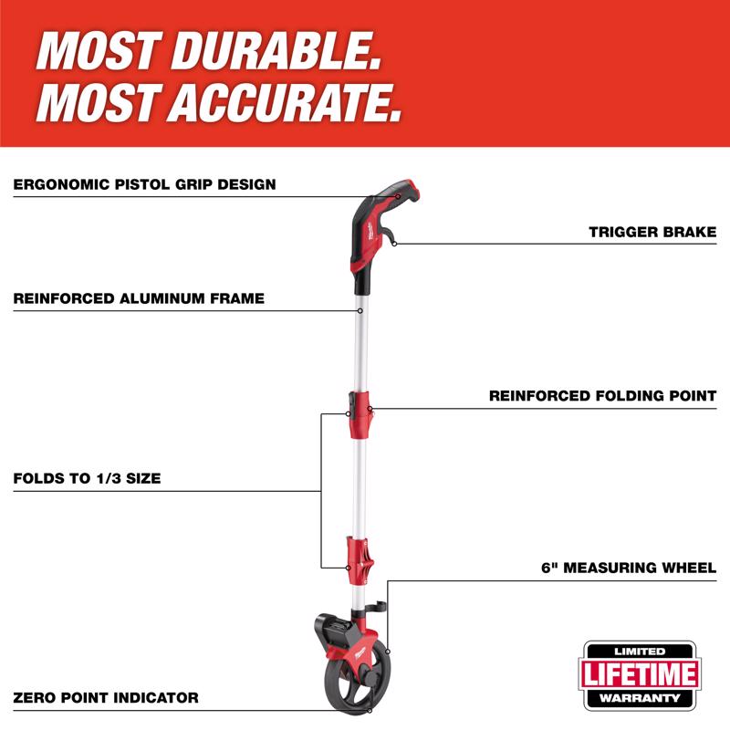 Milwaukee 19 in. L X 8 in. W 6 in. Measuring Wheel 10000 ft. Black/Red 1 pc
