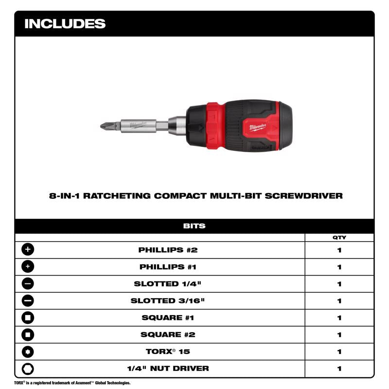 Milwaukee Compact Ratcheting Screwdriver Set 2 pc