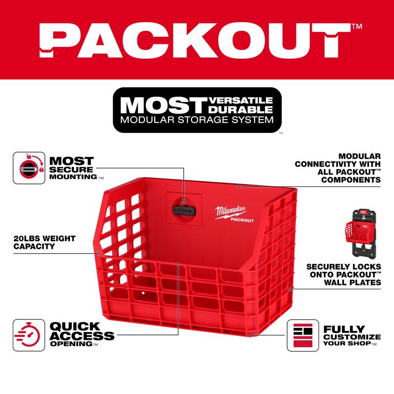 Milwaukee PACKOUT SHOP STORAGE Garage Organizer Tool Storage Bin Red