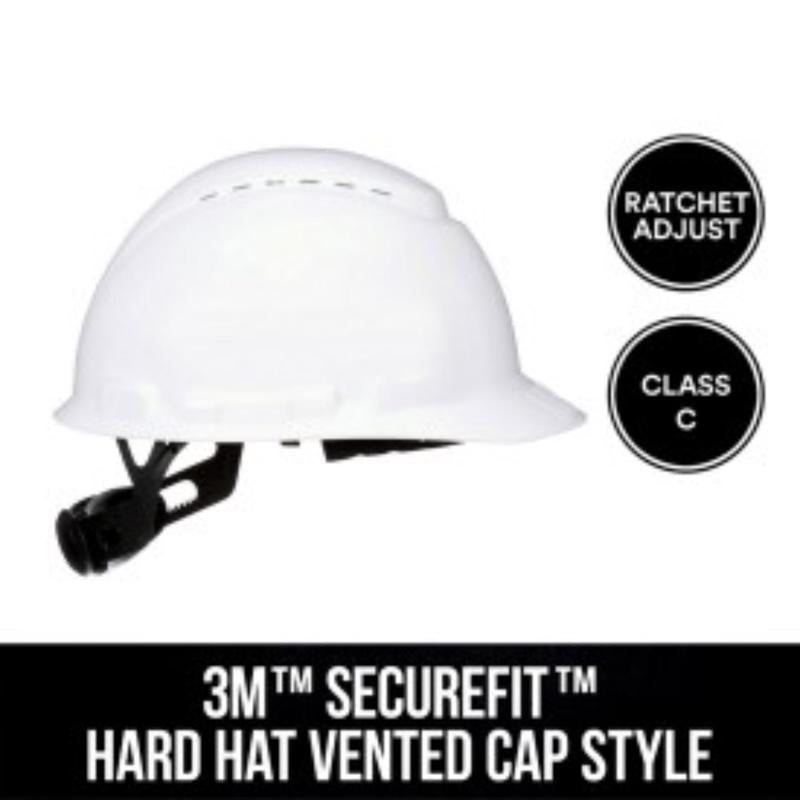 3M SecureFit 4-Point Ratchet Hard Hat White Vented