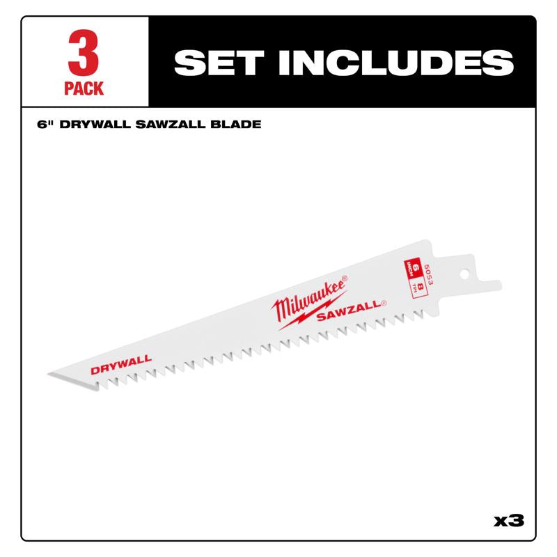 Milwaukee Sawzall Steel Reciprocating Saw Blade 8 TPI 3 pk