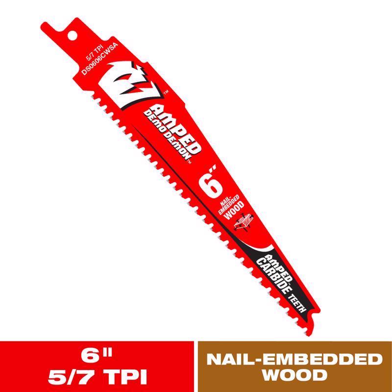 Diablo Amped Demo Demon 6 in. Carbide Tipped Nail Embedded Wood Reciprocating Saw Blade 5/7 TPI 1 pk