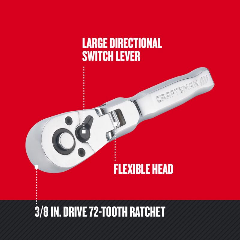 Craftsman 3/8 in. drive Metric and SAE Flex Head Stubby Ratchet 72 teeth