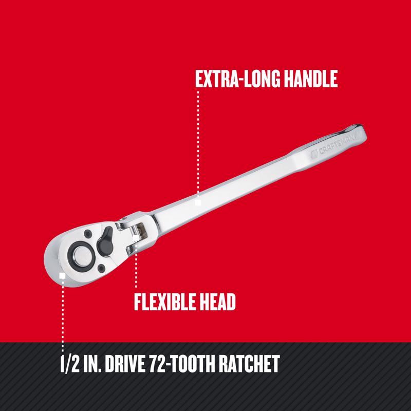 Craftsman 1/2 in. drive Metric Pear Head Long Handle Flex Head Ratchet 72 teeth