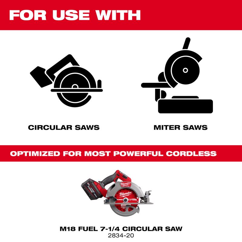Milwaukee Tool 7-1/4 in. D X 5/8 in. Carbide Circular Saw Blade 24 teeth 1 pk
