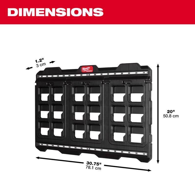 Milwaukee PACKOUT 30.75 in. W X 20 in. H Large Wall Mounted Plate Polypropylene 18 compartments Blac