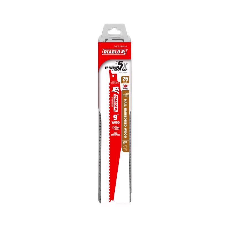 Diablo 9 in. Bi-Metal Nail Embedded Wood Reciprocating Saw Blade 4/6 TPI 25 pk