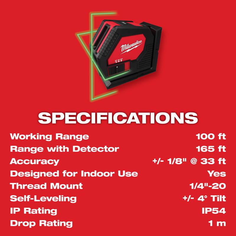Milwaukee 2 beam Self Leveling Cross-Line Laser 165 ft. 1 pc