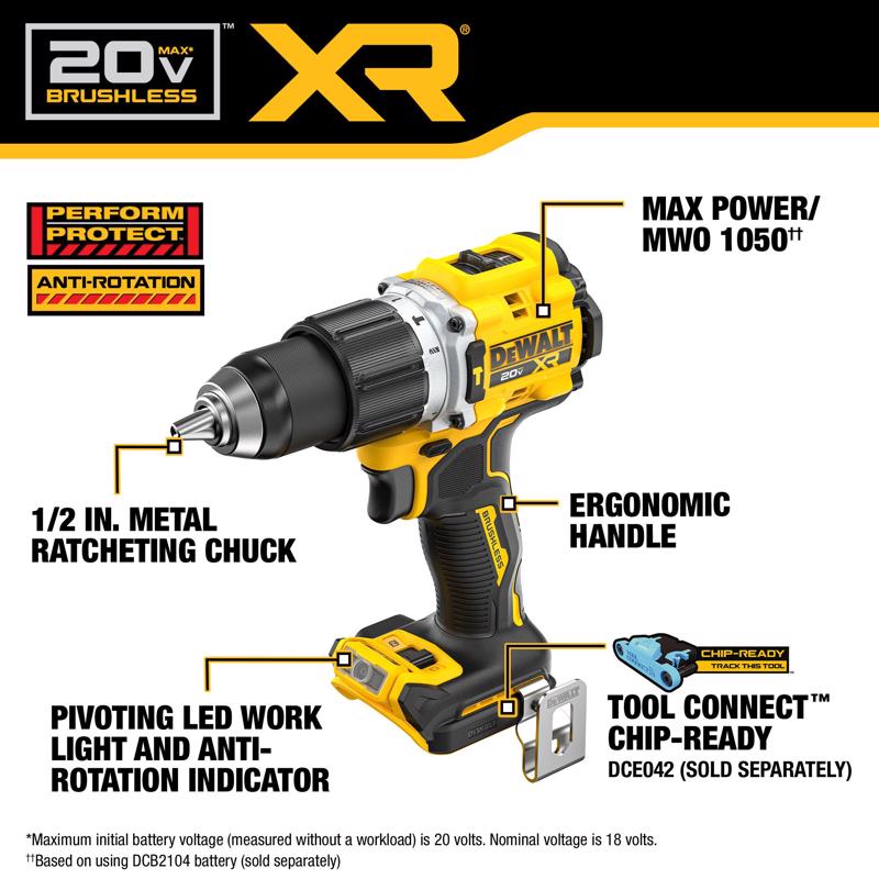 DeWalt 20V MAX XR 1/2 in. Brushless Cordless Hammer Drill Tool Only