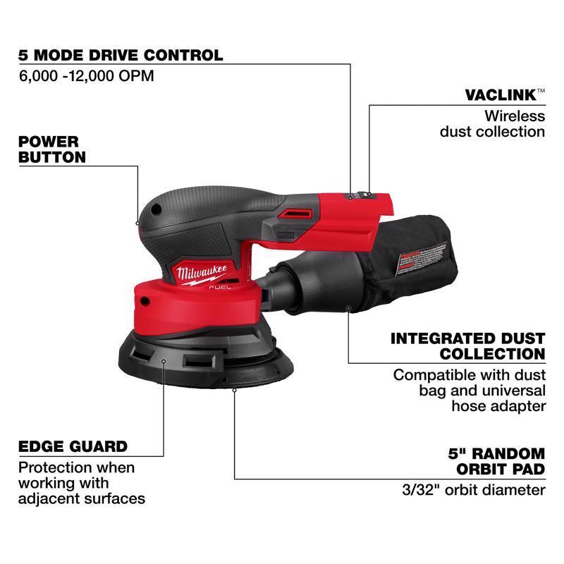Milwaukee Tool 18V M18 Fuel Cordless Random Orbit Sander Tool Only