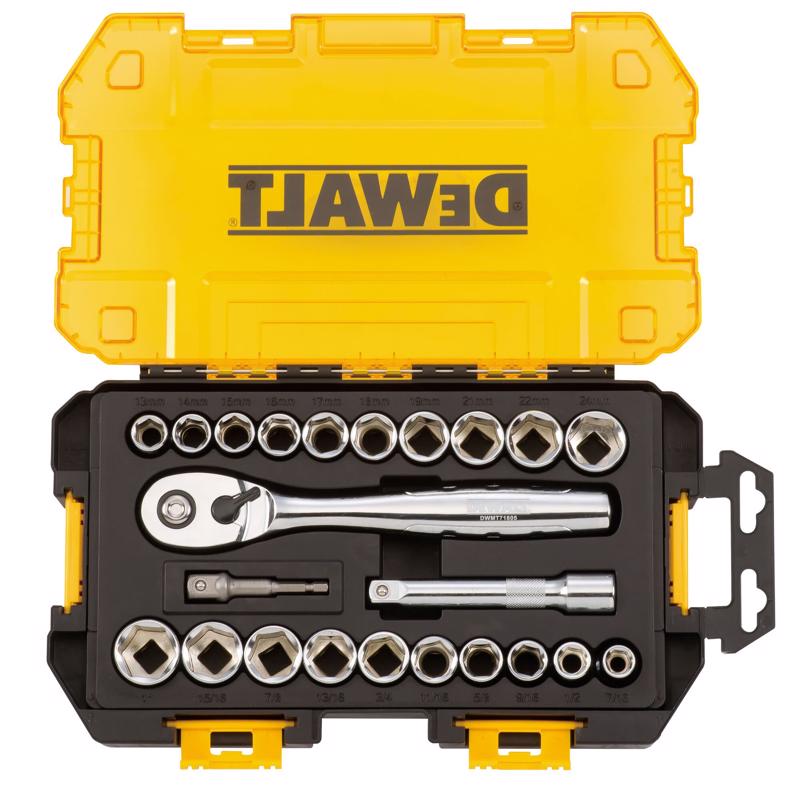 DeWalt 1/2 in. drive Metric/SAE 6 Point Socket Set 23 pc