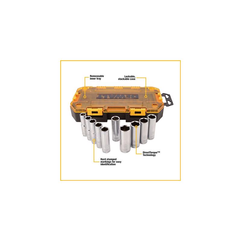 DeWalt 1/2 in. drive Metric 6 Point Deep Socket Set 10 pc