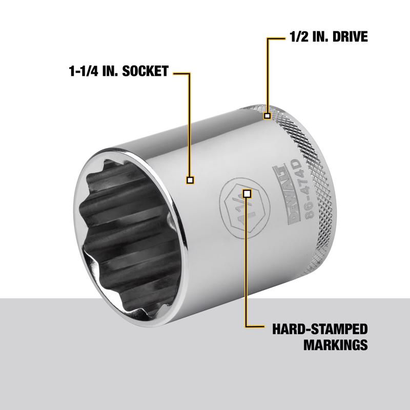 DeWalt 1-1/4 in. X 1/2 in. drive SAE 12 Point Socket 1 pc