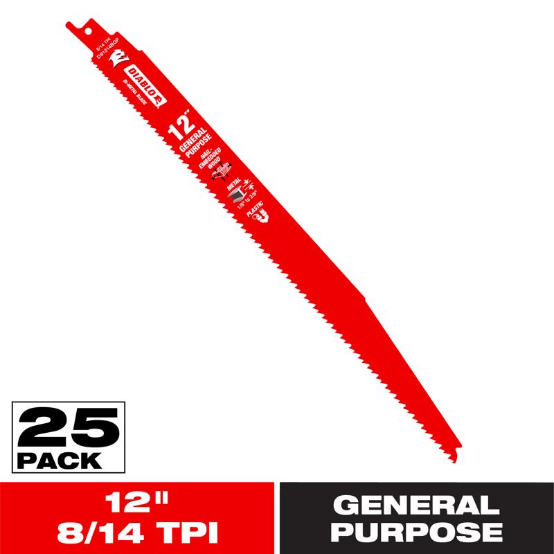 Diablo 12 in. Bi-Metal Reciprocating Saw Blade 8/14 TPI 25 pk