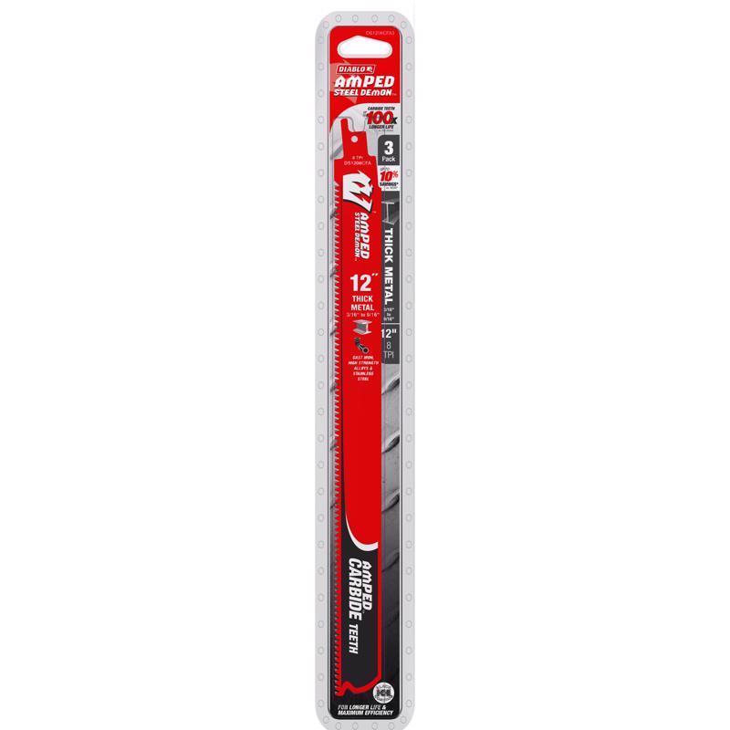Diablo 12 in. Carbide Tipped Thick Metal Reciprocating Saw Blade 8 TPI 3 pk
