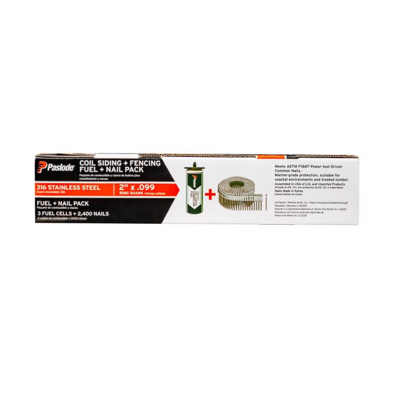 Paslode 2 in. L Straight Coil Stainless Steel Fuel and Nail Kit 30 deg 1 pk