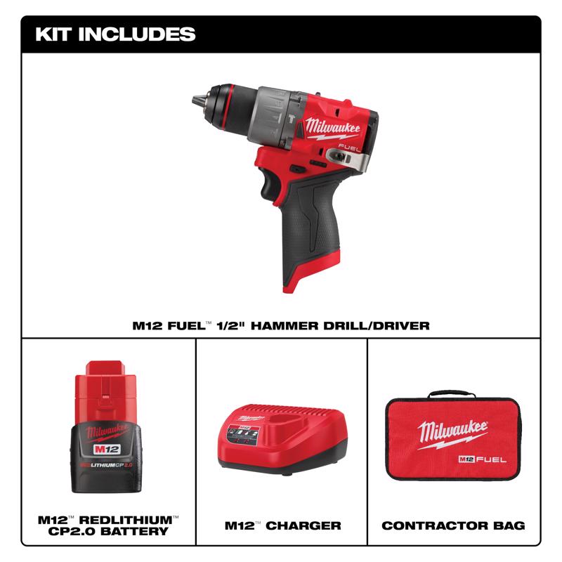Milwaukee 12V 1/2 in. Brushless Cordless Hammer Drill Kit (Battery & Charger)