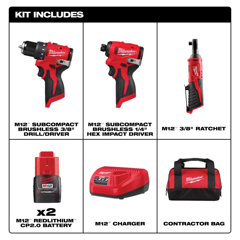 Milwaukee 12V 3/8 in. Brushless Cordless Drill/Driver Kit (Battery & Charger)