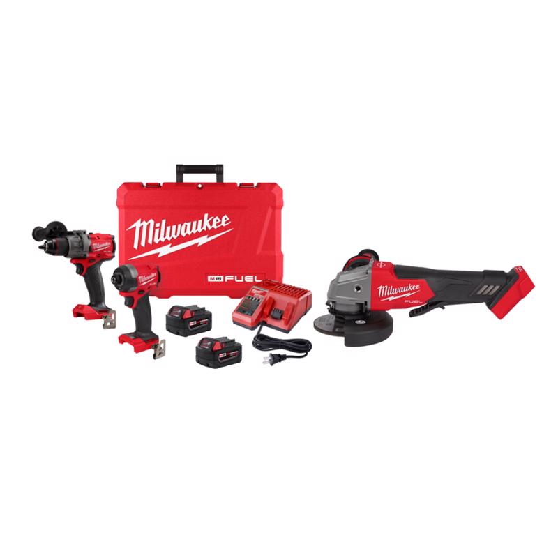 Milwaukee M18 FUEL Brushless Hammer Drill, Impact Driver, and 4-1/2" Grinder Kit