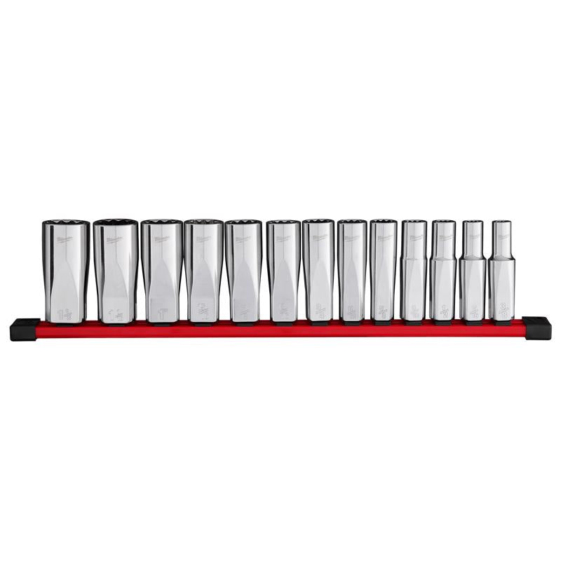 Milwaukee 1/2 in. drive SAE 12 Point Deep Well Socket Set 13 pc