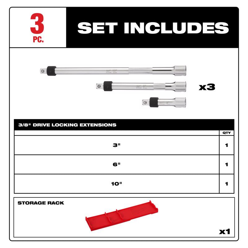 Milwaukee 3/8 in. drive Locking Socket Extension Set 3 pc