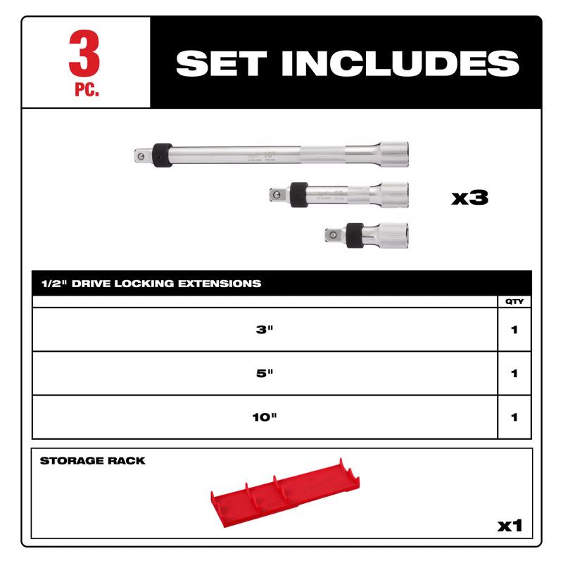Milwaukee 1/2 in. drive Locking Socket Extension Set 3 pc