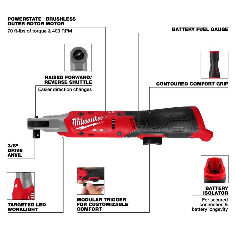 Milwaukee 12V FUEL 3/8 in. Brushless Cordless Ratchet Tool Only