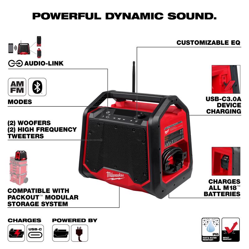 Milwaukee Wireless Bluetooth Weather Resistant Radio + Charger