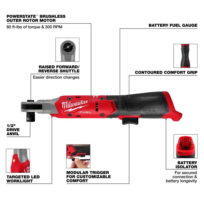 Milwaukee 12V Fuel 1/2 in. Brushless Cordless Ratchet Tool Only