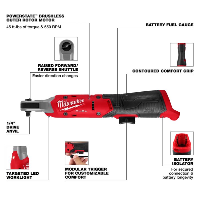 Milwaukee 12V FUEL 1/4 in. Brushless Cordless Ratchet Tool Only