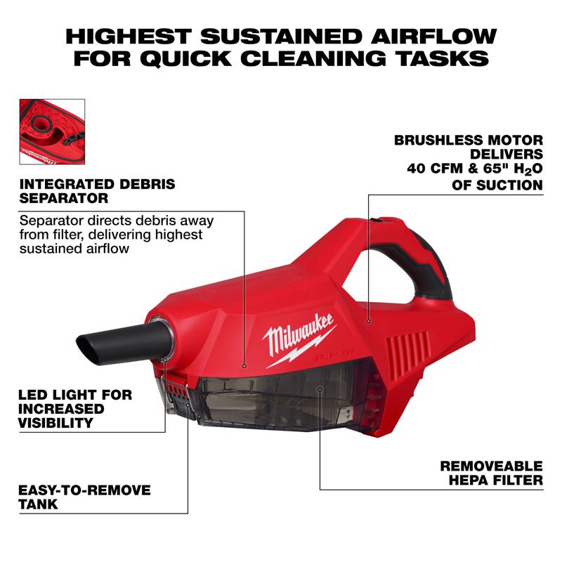 Milwaukee 0.2 gal Cordless Hand Vacuum Tool Only