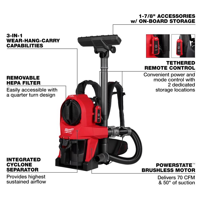 Milwaukee Fuel 1 gal Cordless Backpack Vacuum