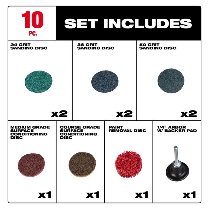 Milwaukee 6 in. Aluminum Oxide Center Mount Sanding Disc Kit Assorted Grit 10 pk