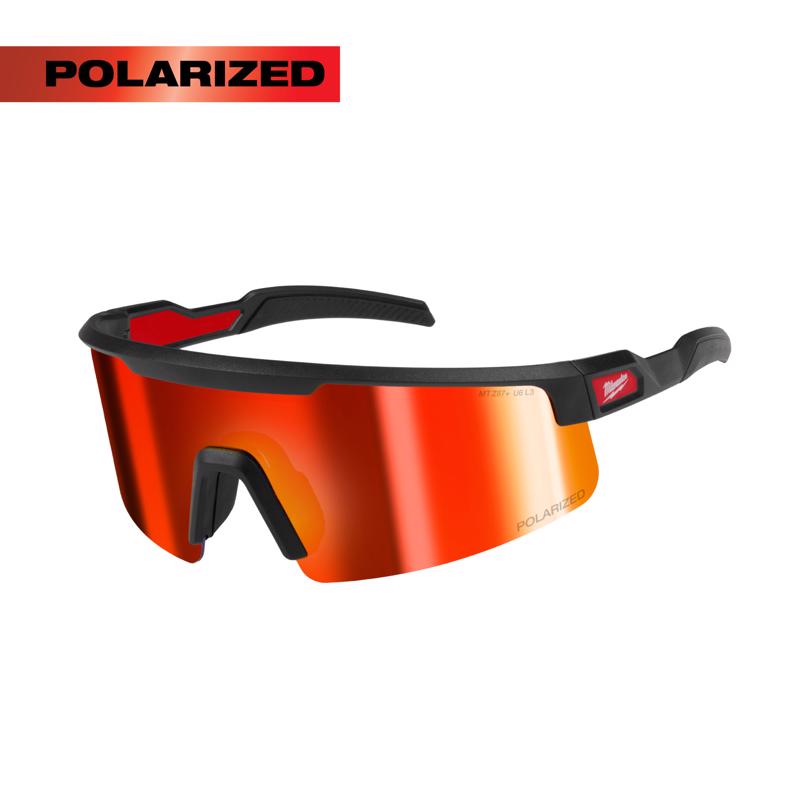 Milwaukee Anti-Fog Polarized Wrap Around Safety Glasses Red Mirror Lens Black Frame 1 pair