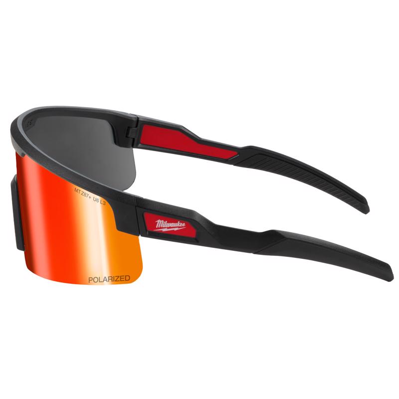 Milwaukee Anti-Fog Polarized Wrap Around Safety Glasses Red Mirror Lens Black Frame 1 pair