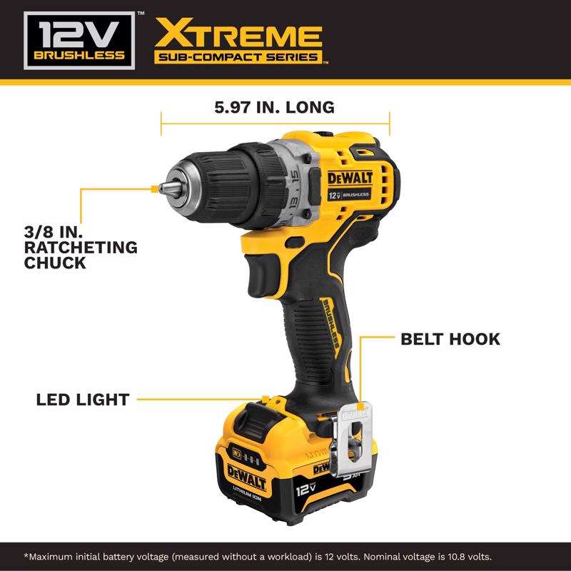 DeWalt 12V MAX XTREME 3/8 in. Brushless Compact Cordless Drill/Driver Kit (Battery & Charger)