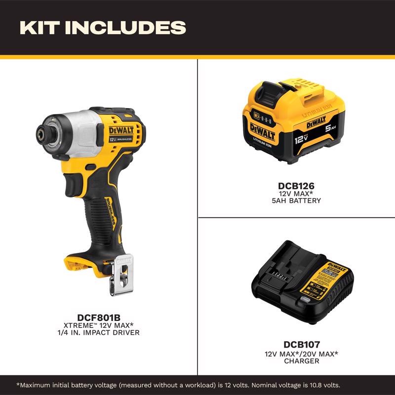 DeWalt 12V MAX XTREME 1/4 in. Cordless Brushless 3-Speed Impact Driver Kit (Battery & Charger)