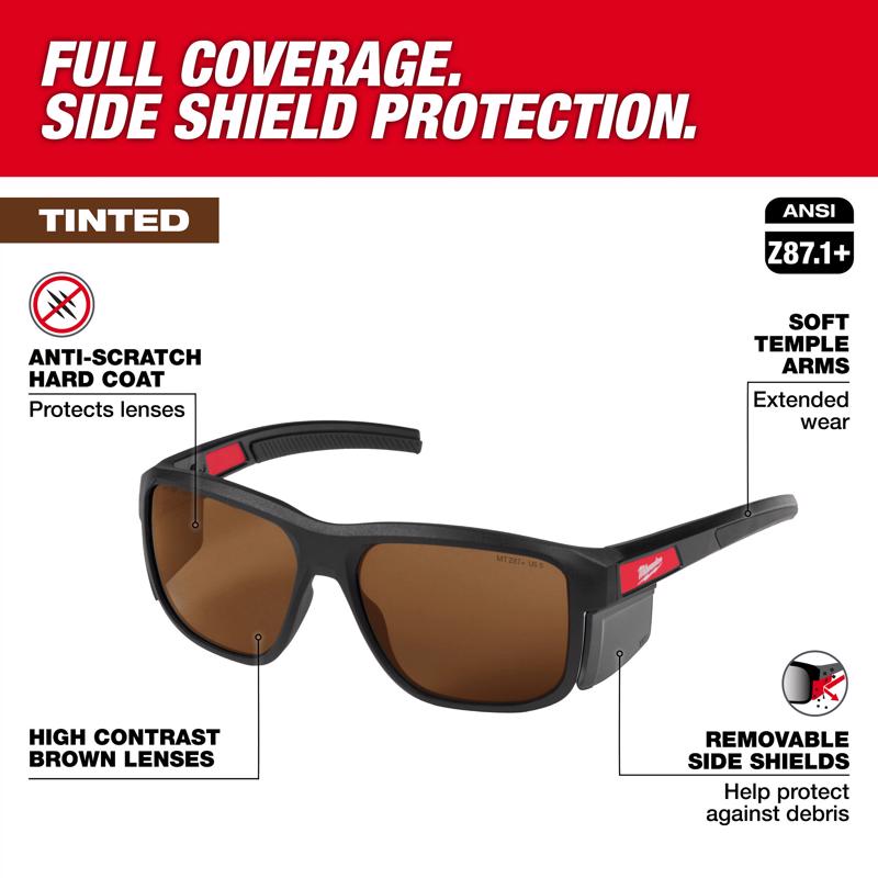 Milwaukee Full Frame Safety Glasses Brown Lens Black Frame 1 pair