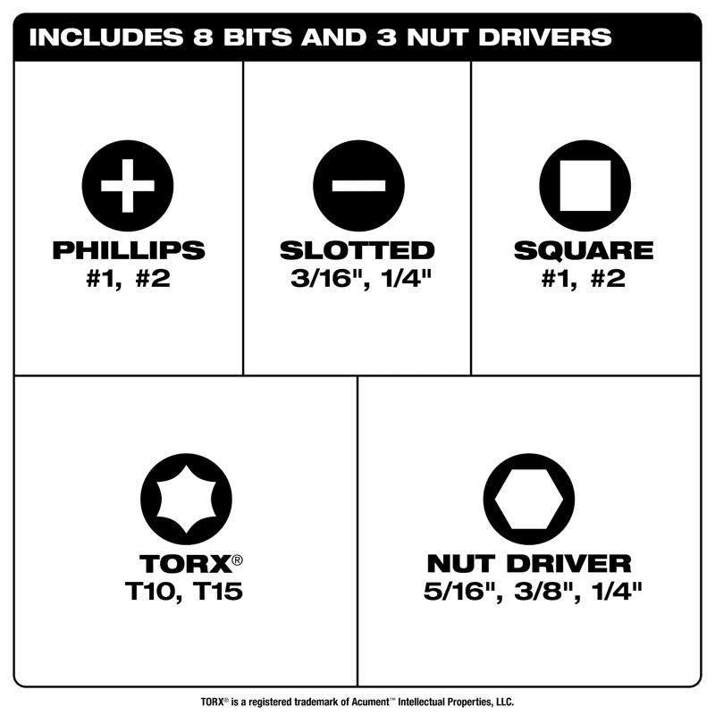 Milwaukee Multi-Bit 11-in-1 Screwdriver 9.8 in. 2 pc