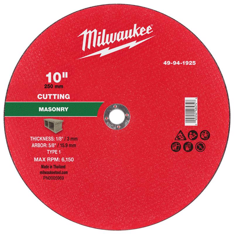 Milwaukee 10 in. D X 5/8 in. X 1/8 in. thick Masonry Cut-Off Wheel 1 pc