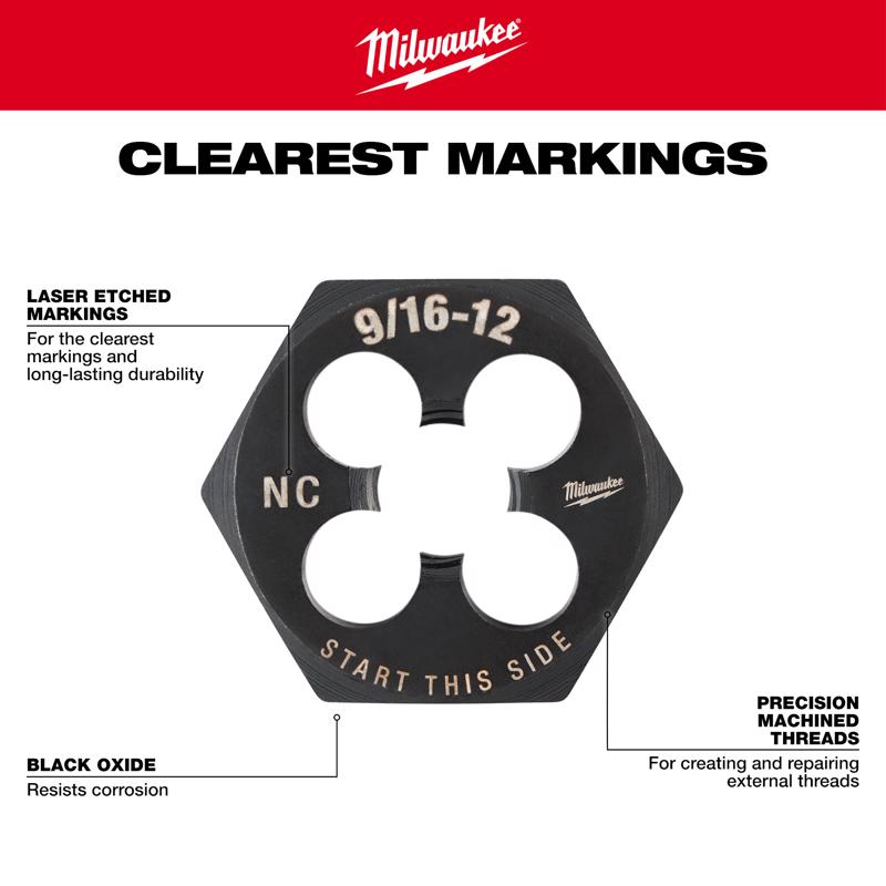 Milwaukee High Carbon Steel Hexagon Die 3/8-18 NPT 1 pc