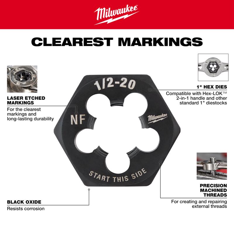 Milwaukee High Carbon Steel Metric Hexagon Die M5-0.8 mm 1 pc