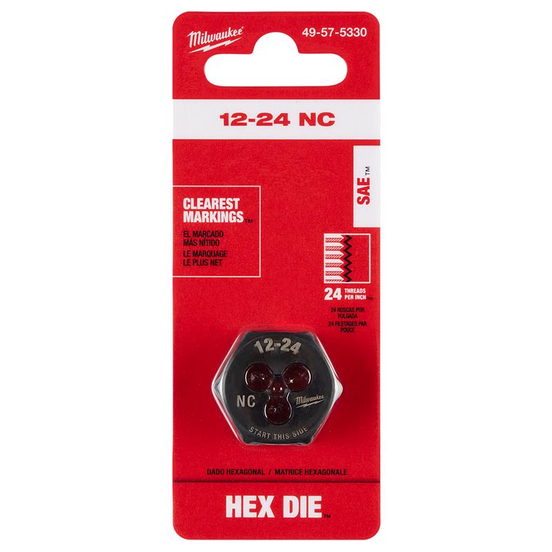 Milwaukee High Carbon Steel SAE Hexagon Die 12-24 NC 1 pc
